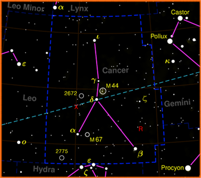 Costellazione zodiacale entro i cui confini si trova il Sole dalla fine di luglio ai primi di agosto. Nel passato il Sole era nel Cancro quando si trovava alla massima distanza nord dall'equatore celeste;