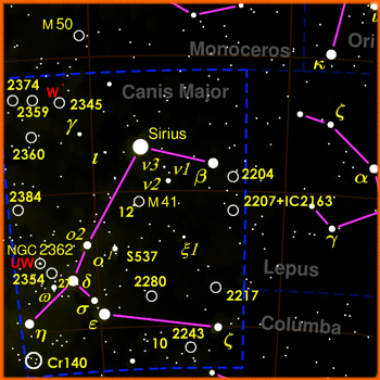 Media costellazione dell'emisfero meridionale celeste, tipicamente invernale, è famosa per ospitare la stella più brillante del cielo: Sirio.